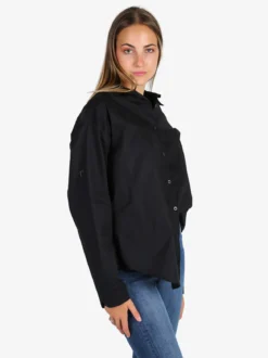 Solada Camicia donna in cotone oversize a maniche lunghe - nero