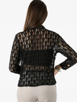 Solada Camicia donna in pizzo a maniche lunghe con dettagli effetto raso - nero