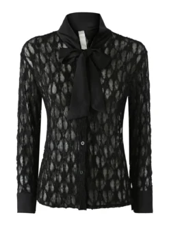 Solada Camicia donna in pizzo a maniche lunghe con dettagli effetto raso - nero