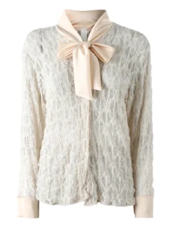 Solada Camicia donna in pizzo a maniche lunghe con dettagli effetto raso - beige