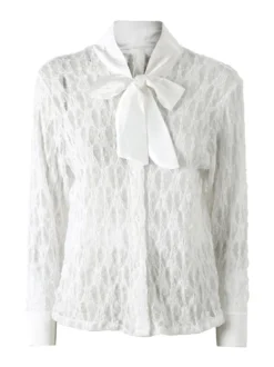Solada Camicia donna in pizzo a maniche lunghe con dettagli effetto raso - bianco