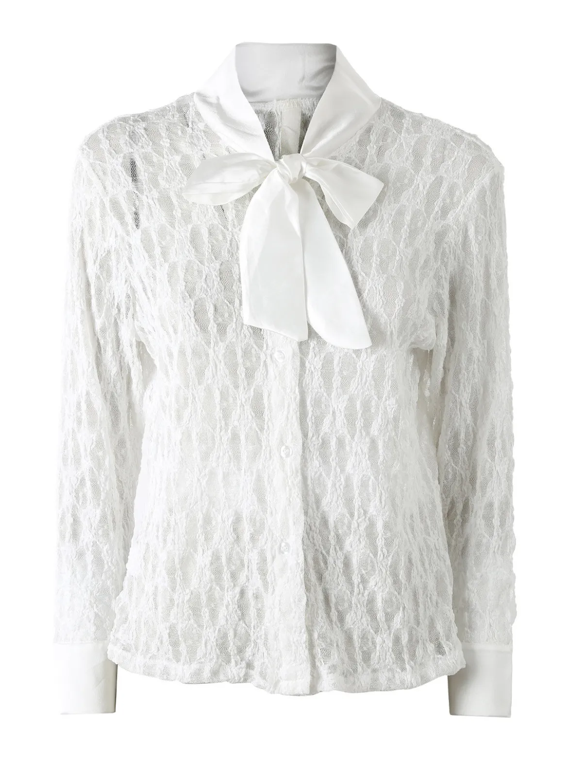 Solada Camicia donna in pizzo a maniche lunghe con dettagli effetto raso - bianco