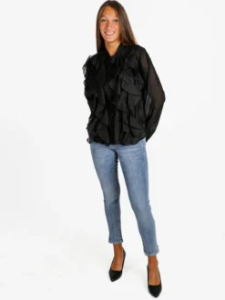 Solada Camicia donna maniche lunghe con volant - nero