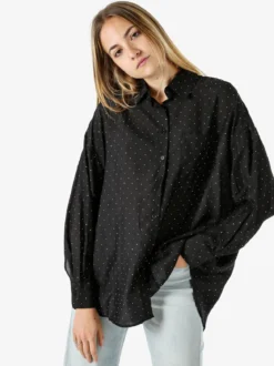 Solada Camicia donna oversize a maniche lunghe con micro borchie - nero