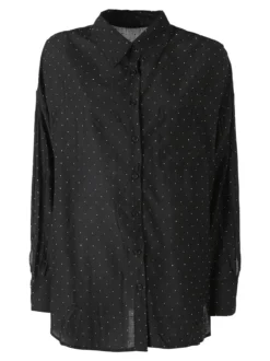 Solada Camicia donna oversize a maniche lunghe con micro borchie - nero