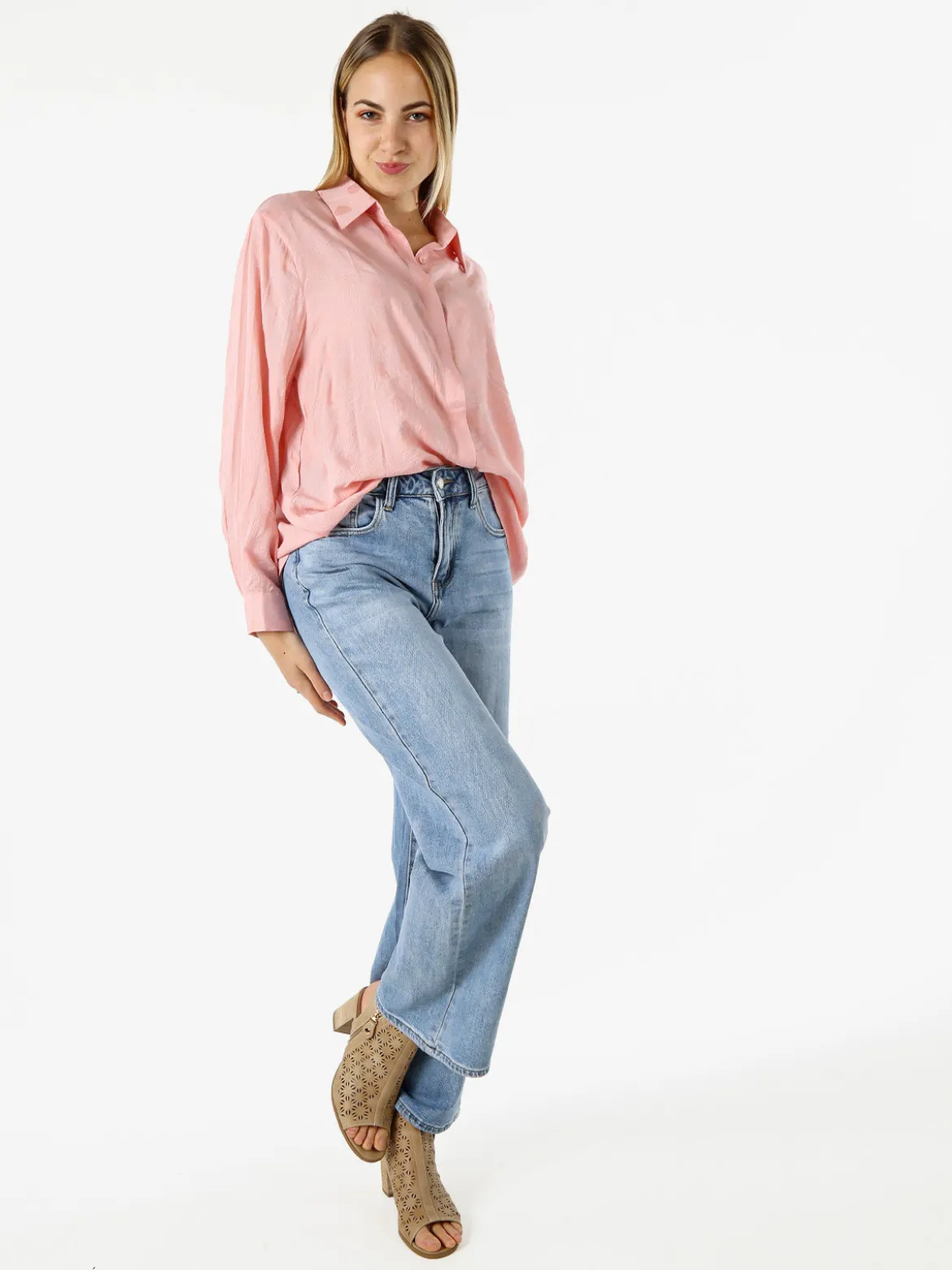 Solada Camicia donna oversize a maniche lunghe in misto cotone - rosa