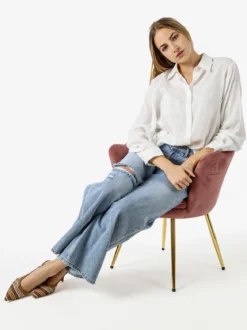 Solada Camicia donna oversize a maniche lunghe in misto cotone - bianco