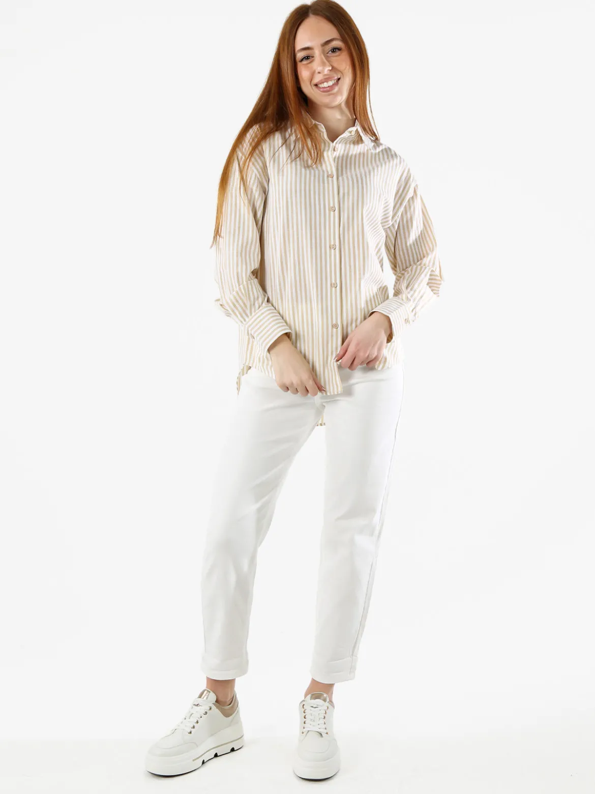 Solada Camicia donna oversize a righe - giallo