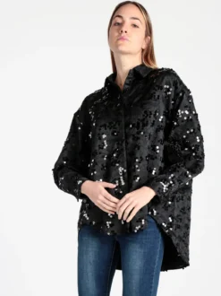 Solada Camicia donna oversize con taschino e paillettes