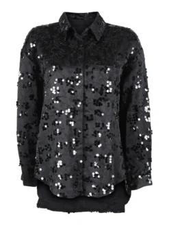 Solada Camicia donna oversize con taschino e paillettes