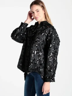 Solada Camicia donna oversize con taschino e paillettes