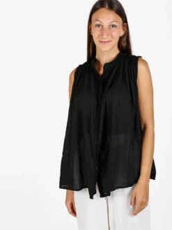 Solada Camicia donna smanicata in cotone - nero