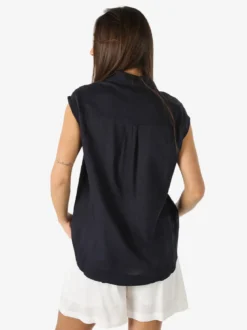 Solada Camicia donna smanicata in misto lino - blu scuro