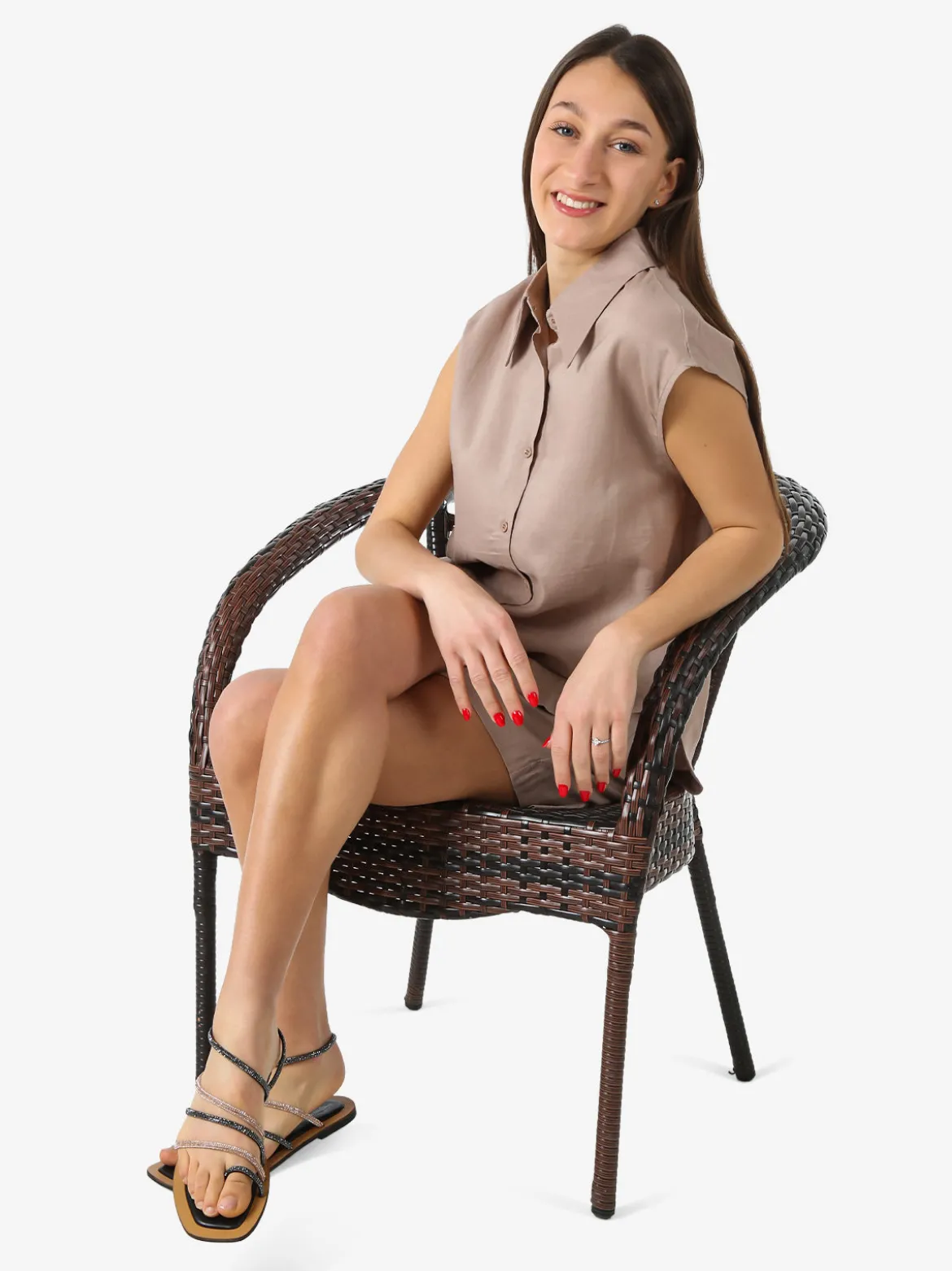 Solada Camicia donna smanicata in misto lino - khaki