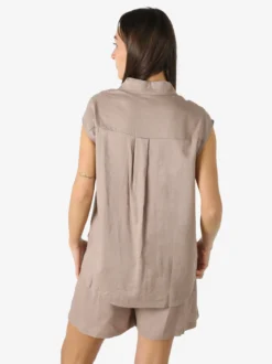 Solada Camicia donna smanicata in misto lino - khaki