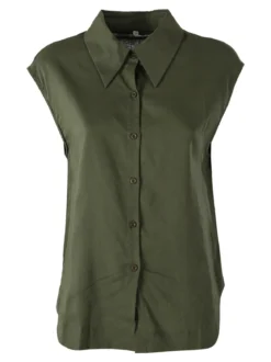 Solada Camicia donna smanicata in misto lino - militare
