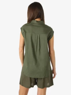 Solada Camicia donna smanicata in misto lino - militare