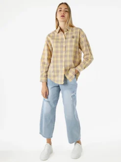 Solada Camicia in cotone da donna a quadri con maniche lunghe - giallo