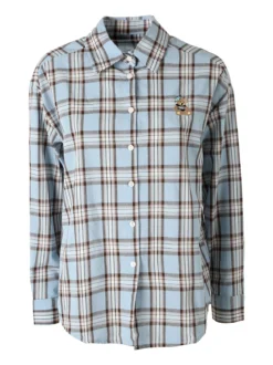 Solada Camicia in cotone da donna a quadri con maniche lunghe - azzurro