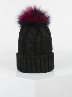 Solada Cappello donna in maglia con pompon di pelo