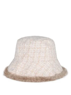 Solada Cappello donna in tweed con bordo in ecopelliccia - beige