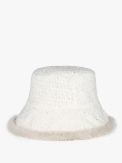 Solada Cappello donna in tweed con bordo in ecopelliccia - panna