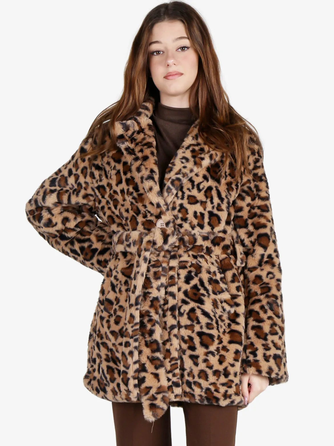 Solada Cappotto donna animalier in pelliccia sintetica