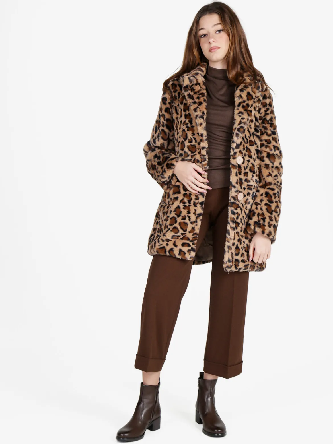 Solada Cappotto donna animalier in pelliccia sintetica