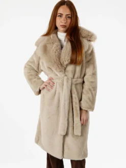 Solada Cappotto lungo da donna in ecopelliccia - beige