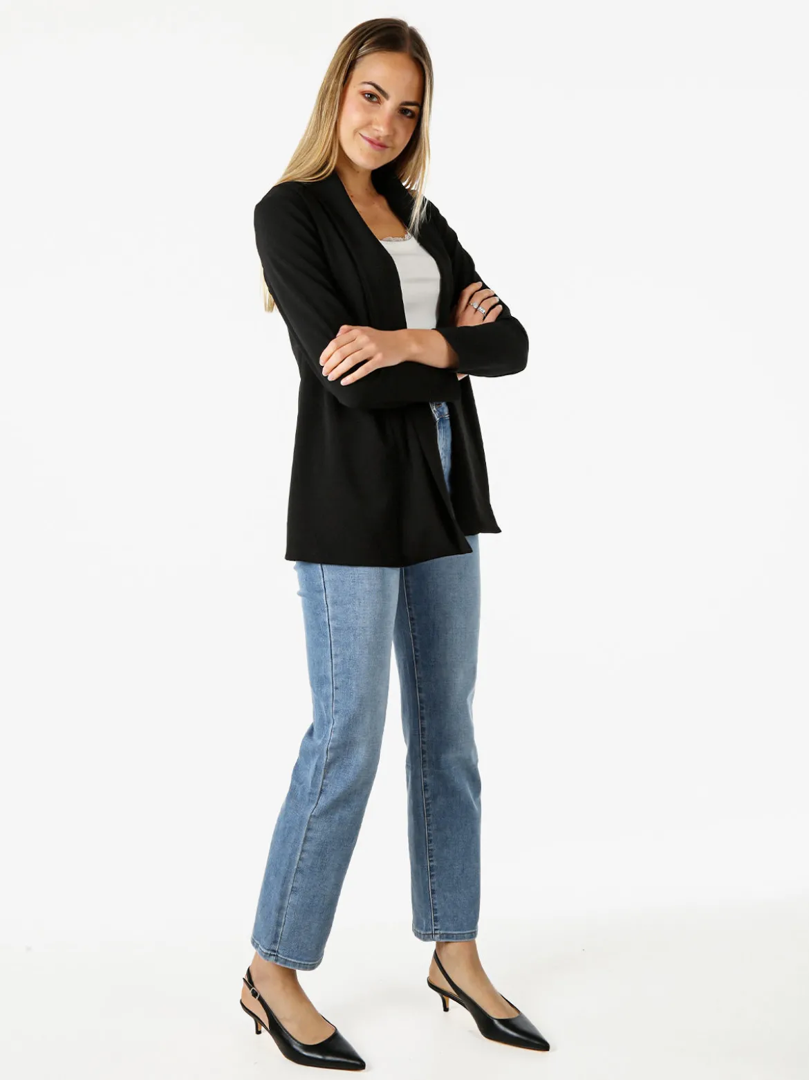 Solada Cardigan donna aperto a maniche lunghe - nero
