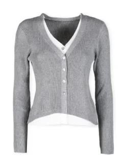 Solada Cardigan donna in maglia a costine con bottoni