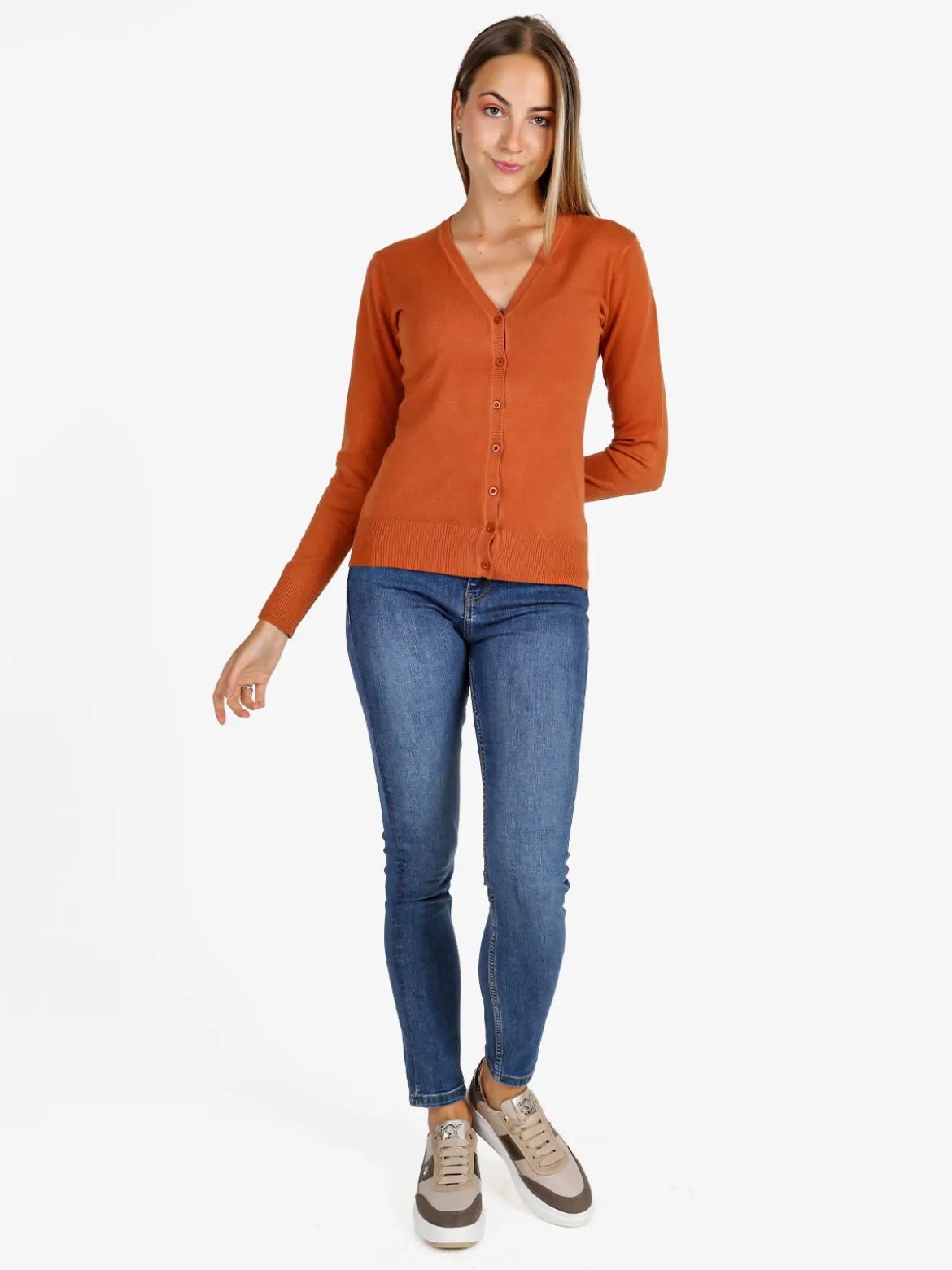 Solada Cardigan donna in maglia con bottoni - arancione