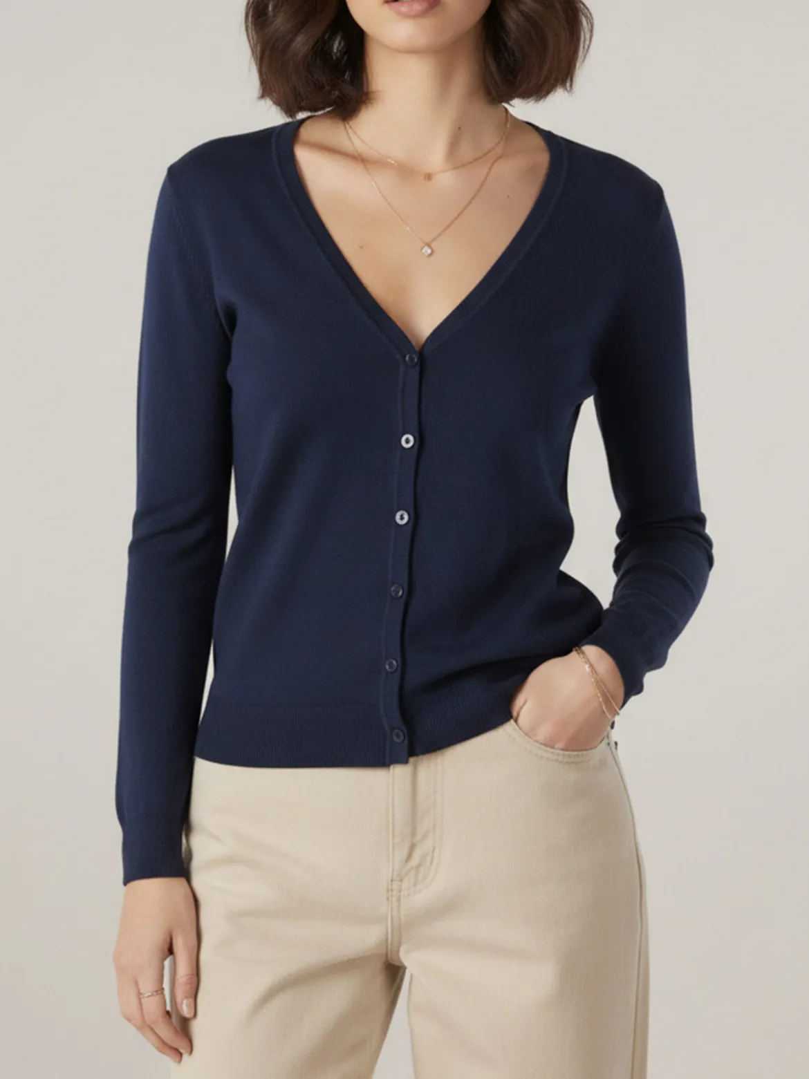 Solada Cardigan donna in maglia con bottoni - blu scuro