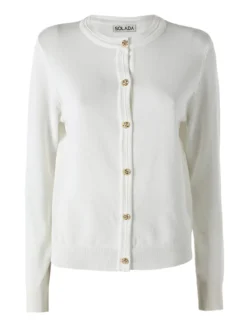 Solada Cardigan donna in maglia con bottoni dorati - bianco
