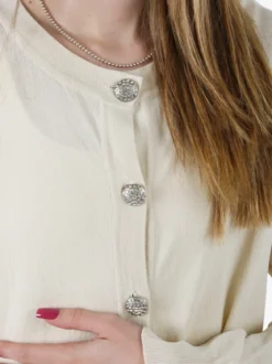 Solada Cardigan donna in maglia con bottoni gioiello - beige