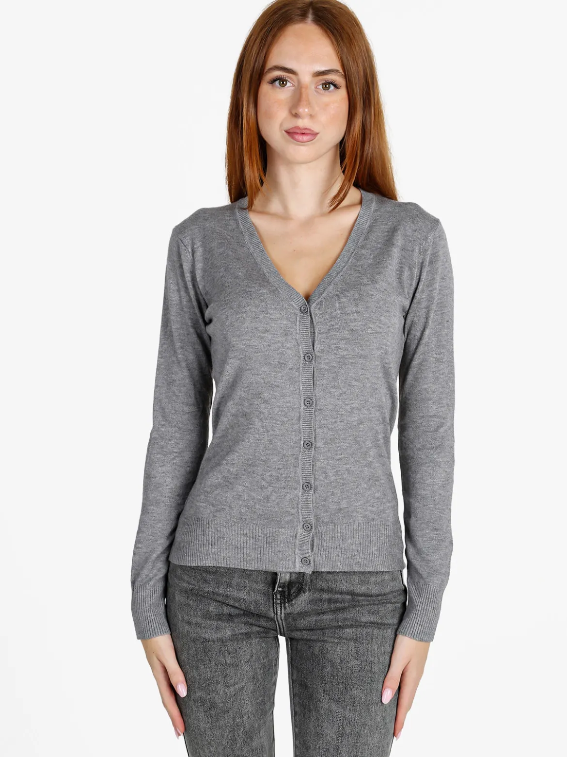 Solada Cardigan donna in maglia con bottoni - grigio