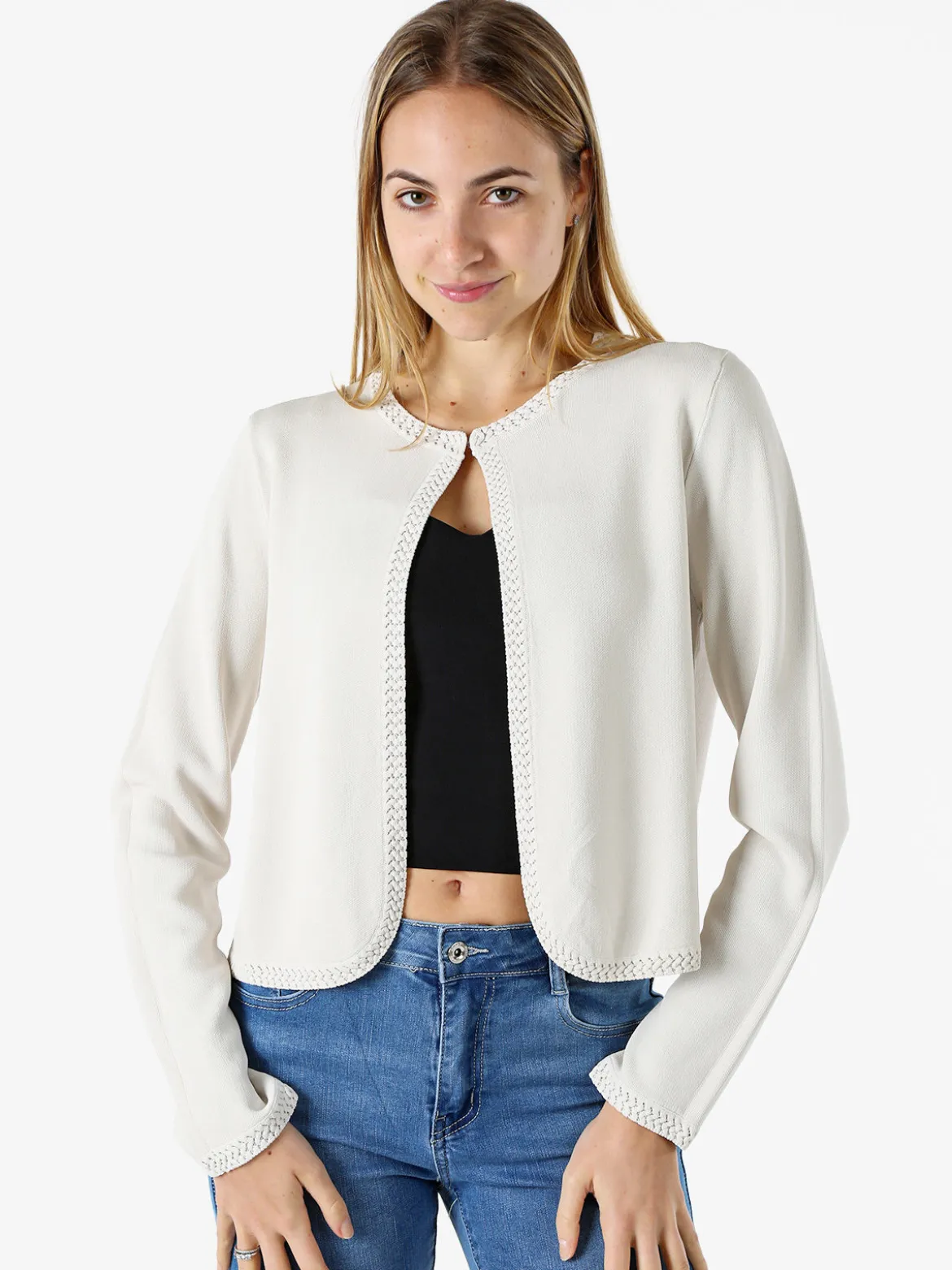 Solada Cardigan donna in maglia con gancino di chiusura - beige