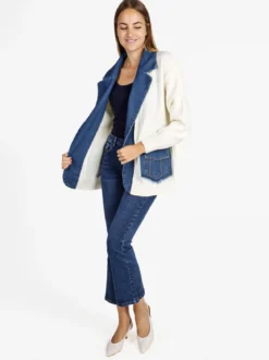 Solada Cardigan donna in maglia con inserti jeans - panna
