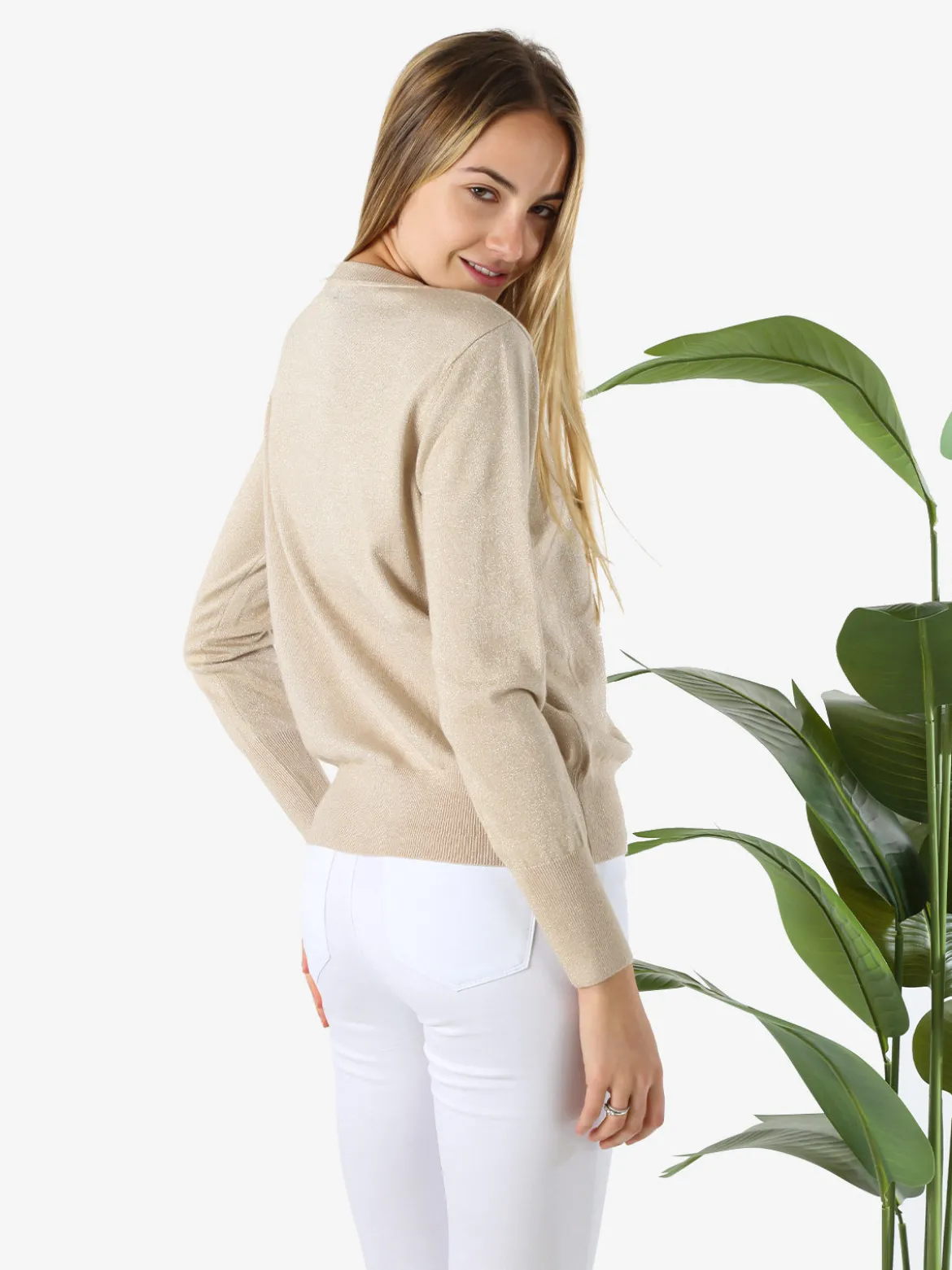 Solada Cardigan donna lurex in maglia con bottoni - beige