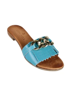Solada Ciabatte in pelle donna con nappine