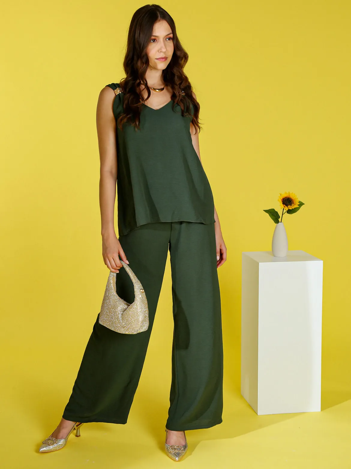 Solada Completo casual da donna con top e pantaloni a gamba larga - militare