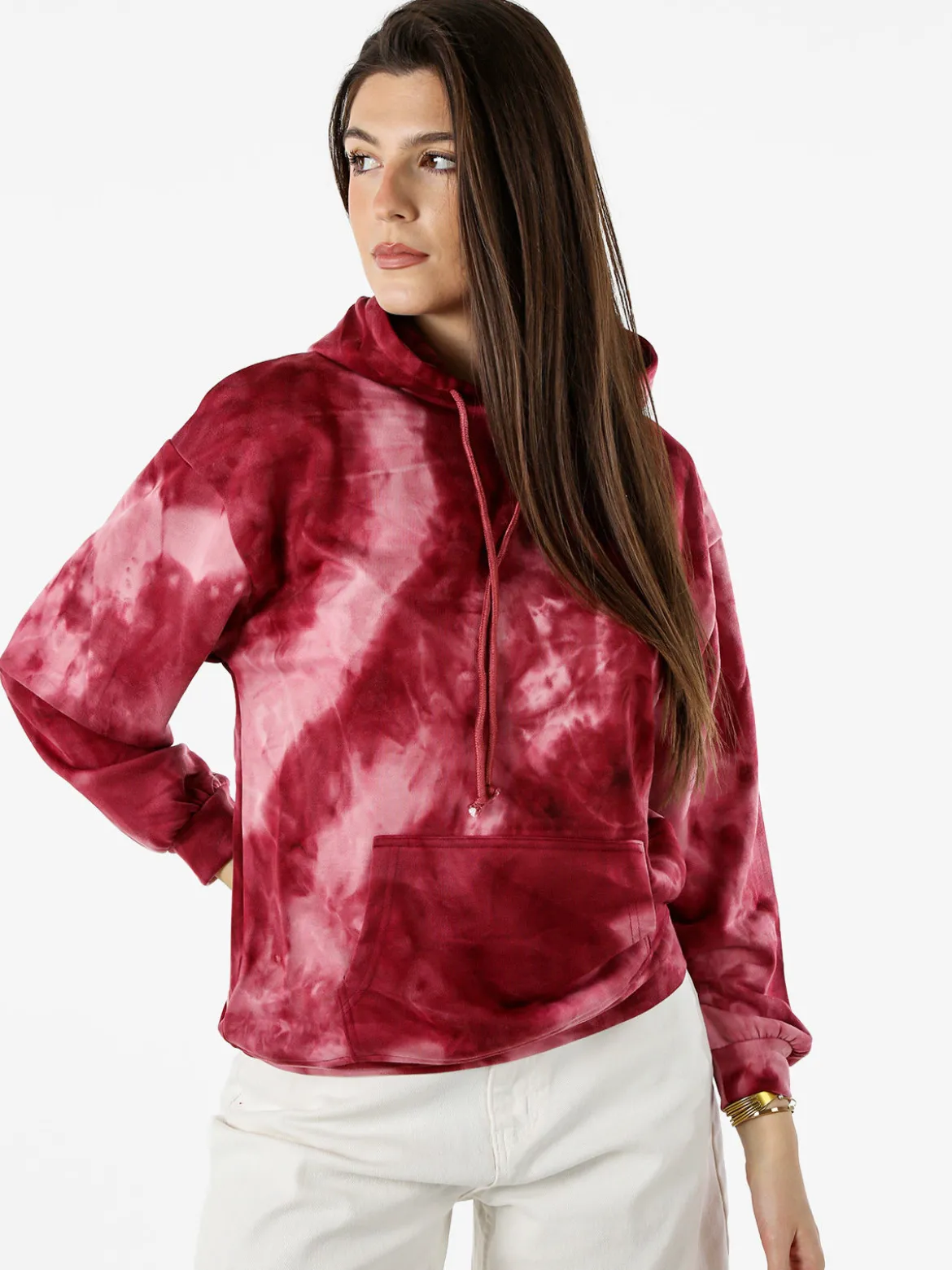 Solada Felpa colorata da donna oversize con cappuccio - bordeaux