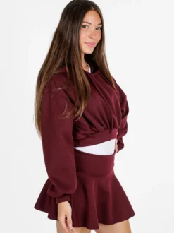 Solada Felpa donna cropped oversize con cappuccio - bordeaux