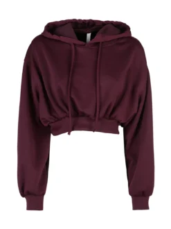 Solada Felpa donna cropped oversize con cappuccio - bordeaux
