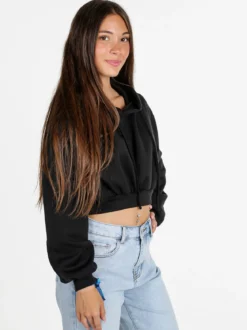 Solada Felpa donna cropped oversize con cappuccio - nero