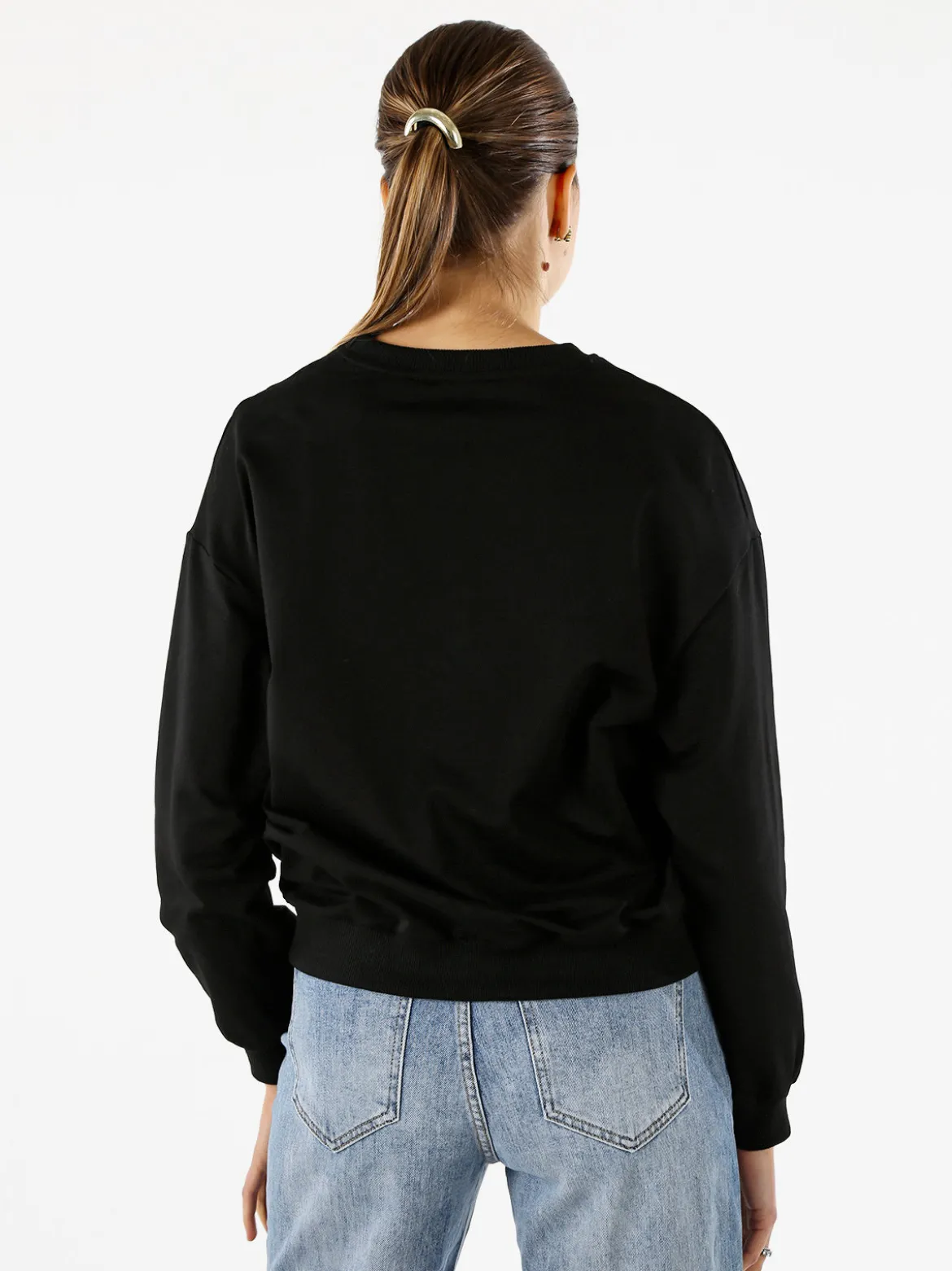 Solada Felpa donna girocollo con stampa cuori animalier - nero