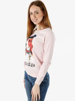 Solada Felpa girocollo da donna con stampa e strass - rosa