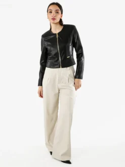 Solada Giacca corta da donna in ecopelle con zip - nero
