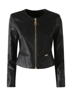 Solada Giacca corta da donna in ecopelle con zip - nero