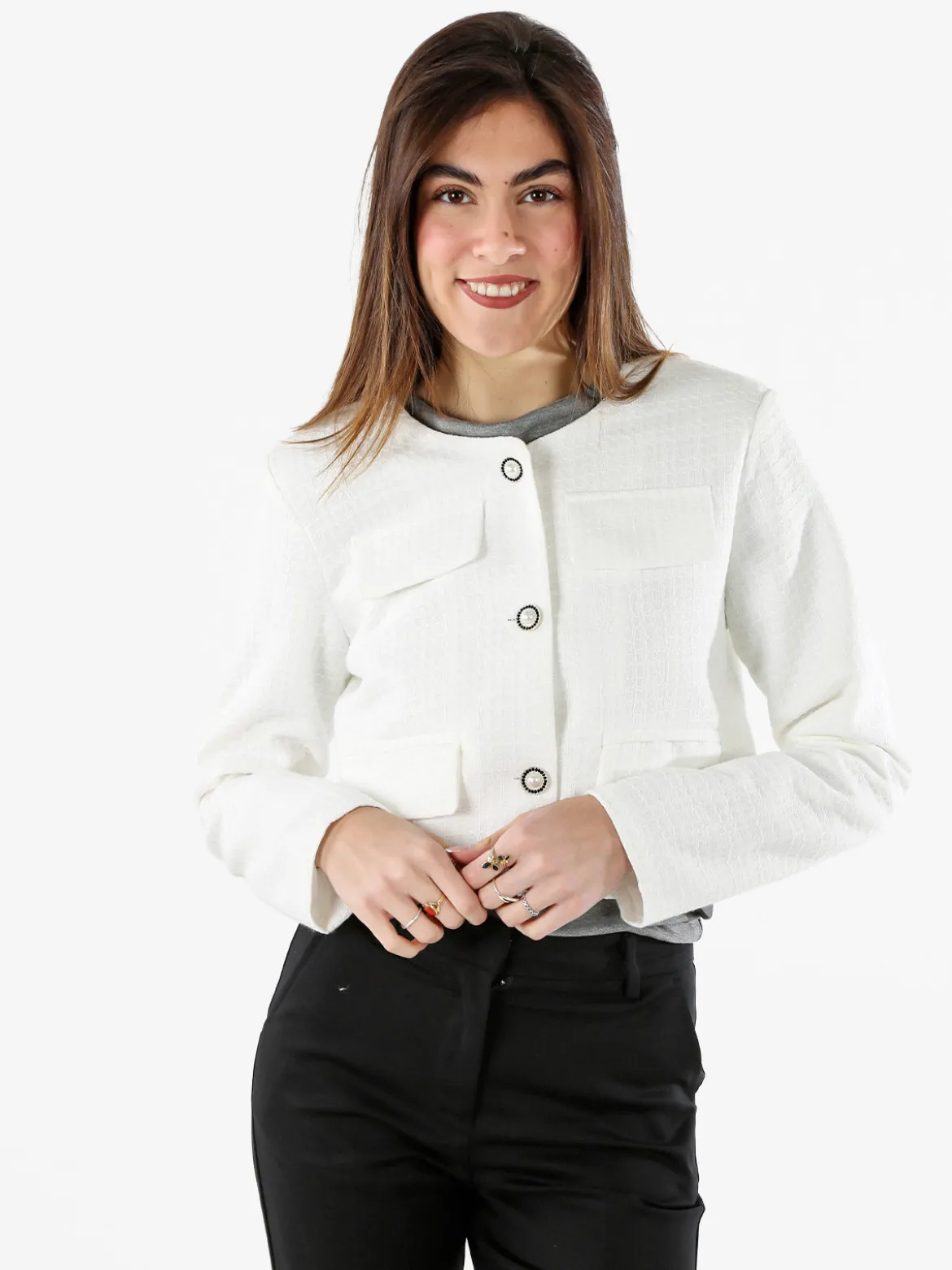 Solada Giacca cropped da donna in tweed - bianco